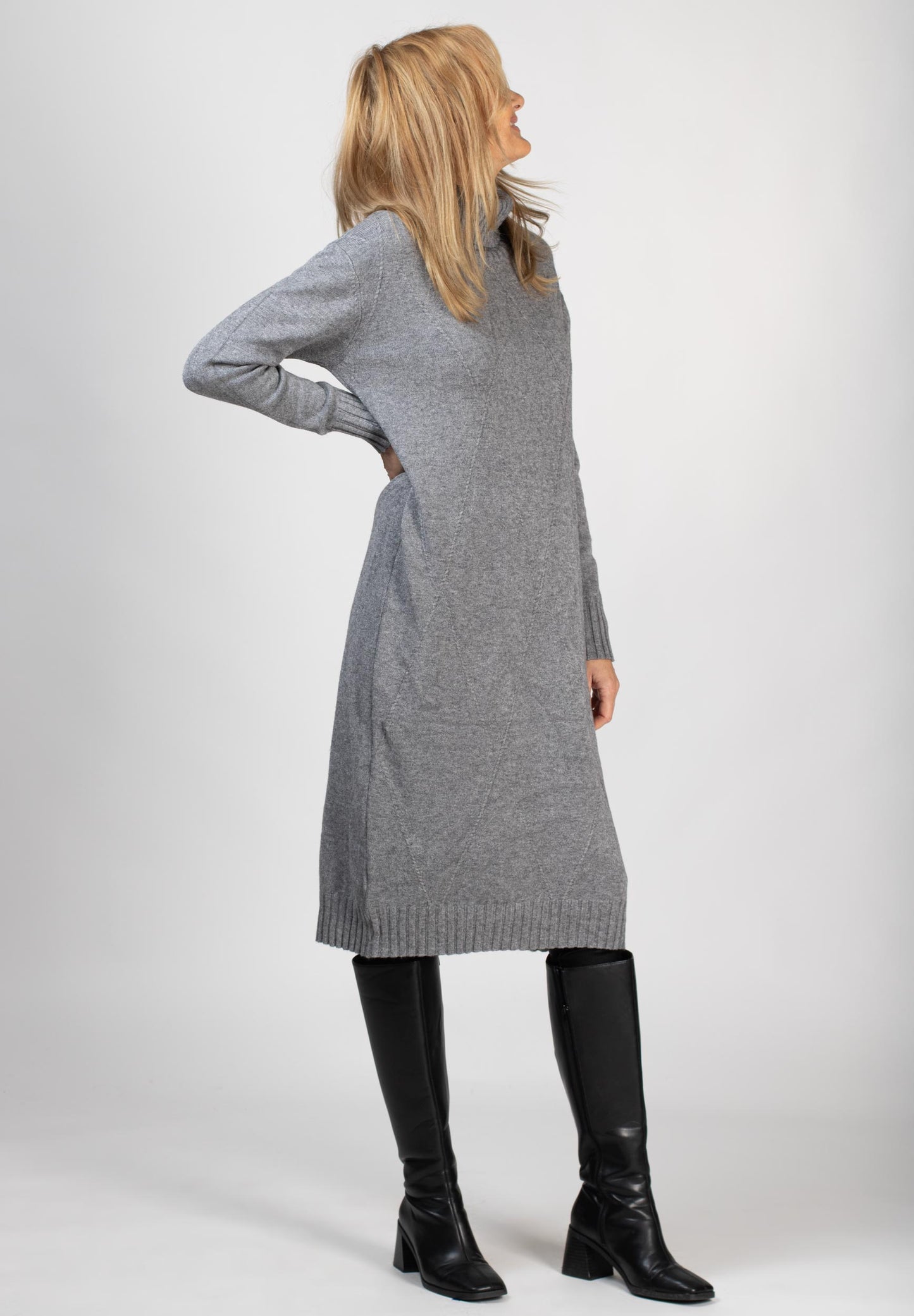 Stickad poloklänning - Grey