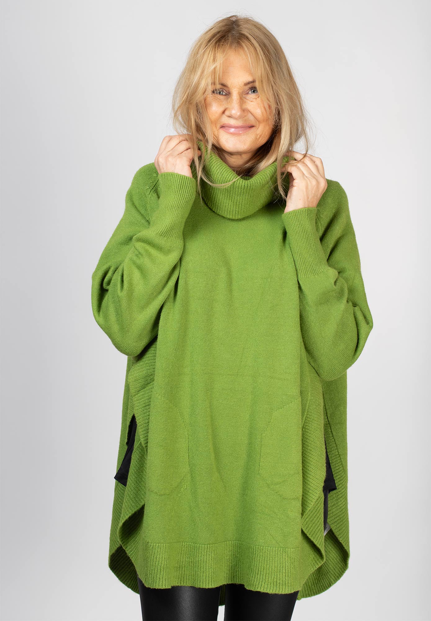 Stickad tröja med slits - Apple Green