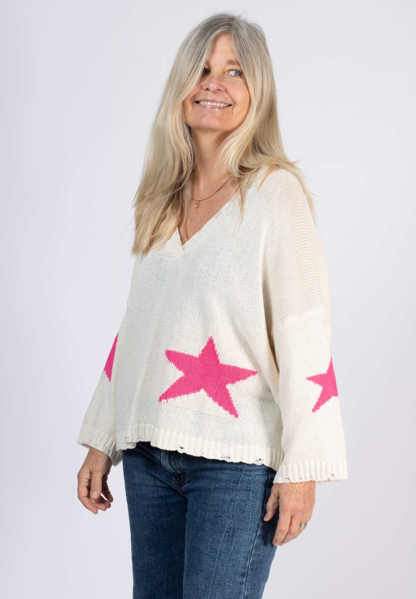 Stank Stockholm - Stickad tröja med stjärnor Offwhite