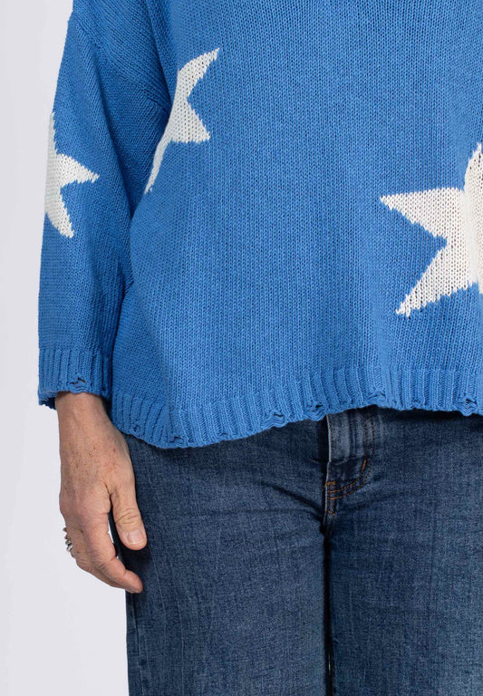 Stank Stockholm - Stickad tröja med stjärnor Turquoise
